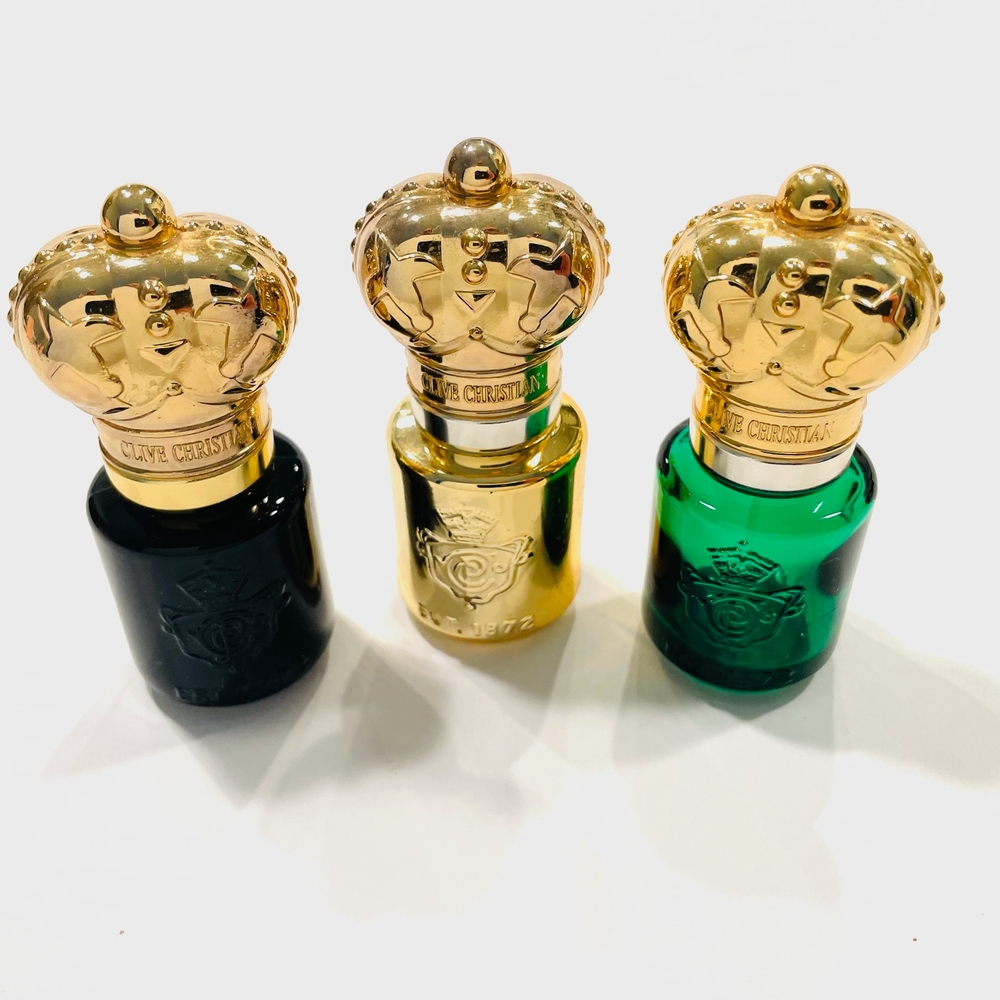 Clive Christian Perfume Trio with Gold Caps Empty Collection Bottles